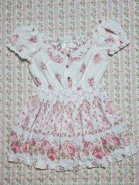 Limited Rare 🎀 LIZ LISA Mermaid Pink Rose Pattern Puff Short Sleeves Top Blouse